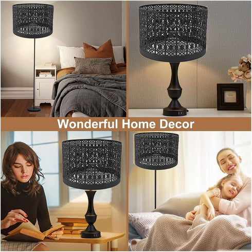 Fockety E14 E27 Metal Etching Process Large Lamp Shades, Hollow Tree Shadow Light Cover, Black Lamp Shade Drum Big