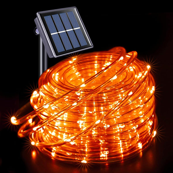 JMEXSUSS Orange Halloween Solar Lights, 66 ft 200 LED Rope Lights Outdoor