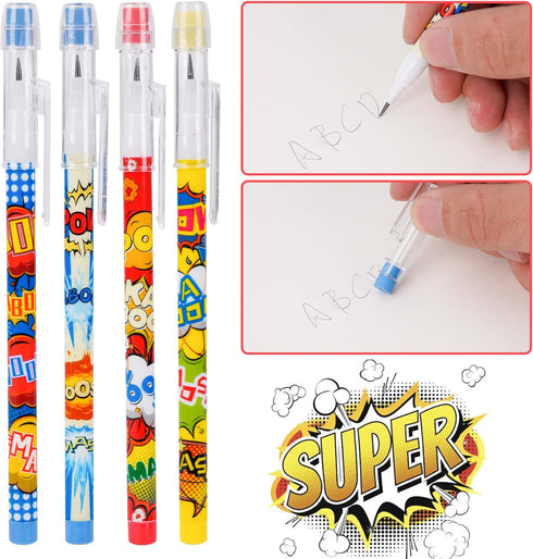 Kolewo4ever 48 Pcs Hero Translucent Pencils, Non-Sharpening Stackable Pencils, Pop Up Plastic Pencils