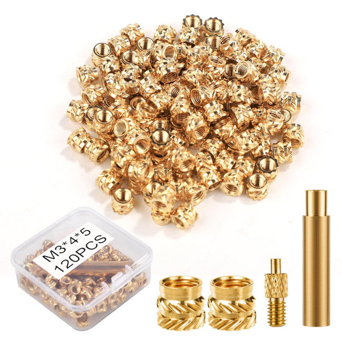 120pcs 3D Printing Brass Nuts - M3x4x5mm Threaded Inserts for M3 & 1 Welding Adapter, Compatible with Weller Irons