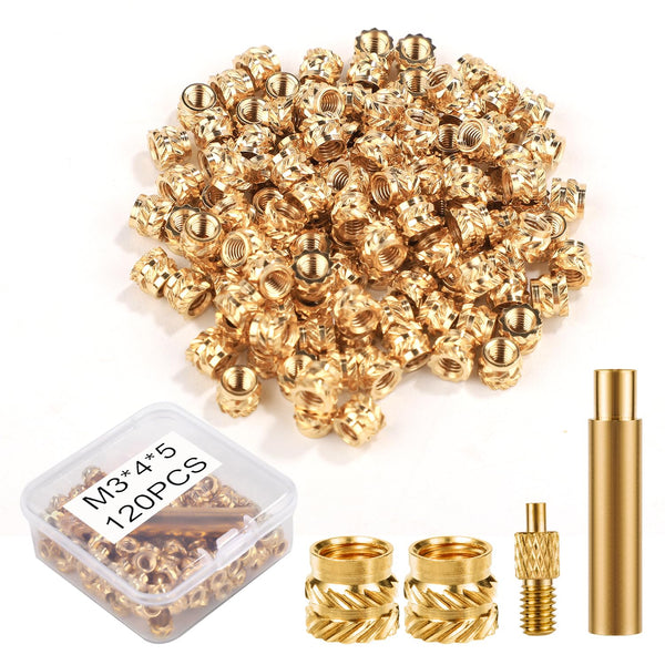 120pcs 3D Printing Brass Nuts - M3x4x5mm Threaded Inserts for M3 & 1 Welding Adapter, Compatible with Weller Irons