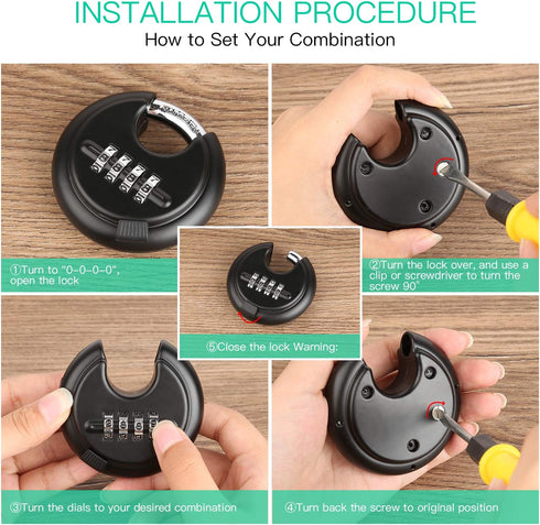 DELSWIN 4 Digit Combination Disc Padlock with Hardened Steel Shackle for Sheds, Storage Units, School Gym Lockers