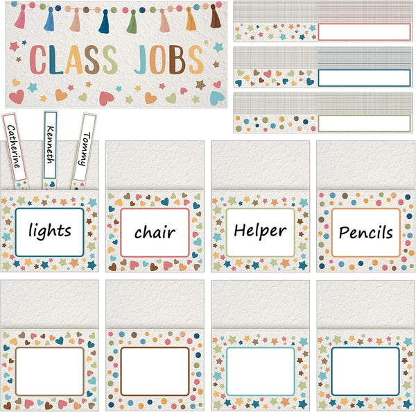 Zonon Class Jobs Bulletin Board, Colorful Pocket Chart Set, Teacher's Helper, Chalkboard Decor for Back to School