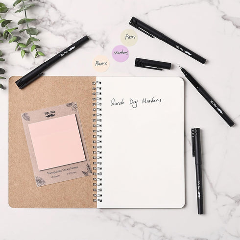 Mr. Pen- Black Fineliner Pens, 4 Pack, 0.5mm Fine Point, Marker Pen for Transparent Sticky Notes and Drawing