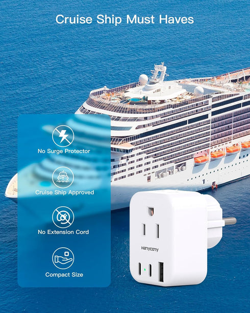Type E F Plug Adapter: Germany France Travel Plug Adapter with 2 Outlets, 3 USB Ports (2 USB C), Schuko Power Adaptor