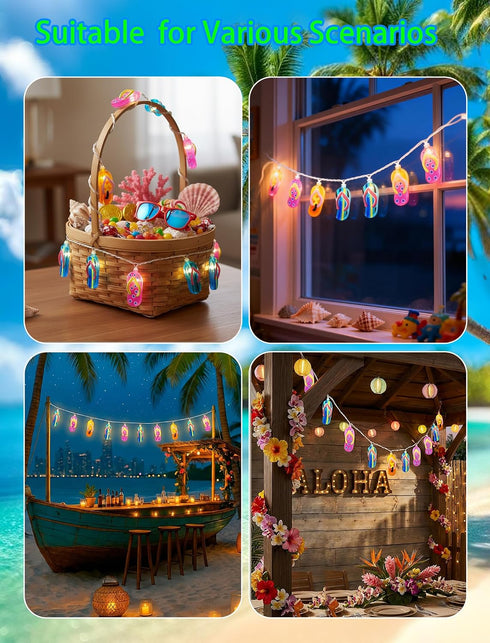 8.5Ft Summer 10L Summer, Beach Themed Lights, LED Flips Flops String Lights Plug in for Indoor and Outdoor Holiday Luau
