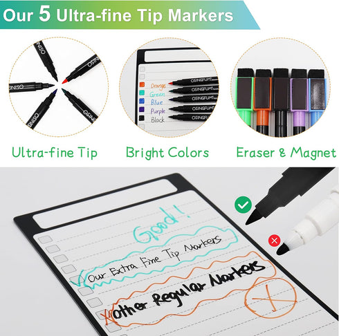 Magnetic Whiteboard for Fridge 3 Pcs 4.5"x10", Dry Erase Board for Refrigerator, Weekly Menu Board, Meal Planner
