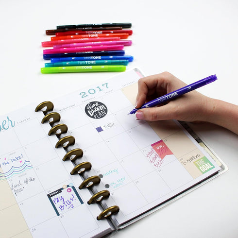 Tombow 61500 Twintone Marker Set, 12-Pack Bright Double-Sided Markers for Bold and Precise Writing