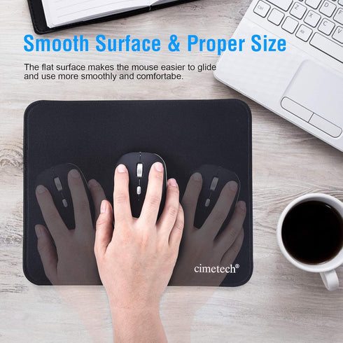 cimetech Mouse Pad, Non-Slip Rubber Base, Water-Resistant, Stitched Edge, Premium-Textured, 10.6×8.3 inches (1MM-Black)