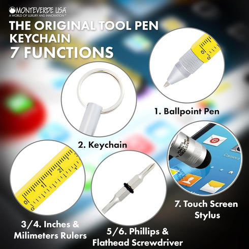 Set 6-in-1 Set (MV35478) Monteverde One Touch Tool Ballpoint Pen with Stylus Yellow + Tool Pen Keychain Multifunction