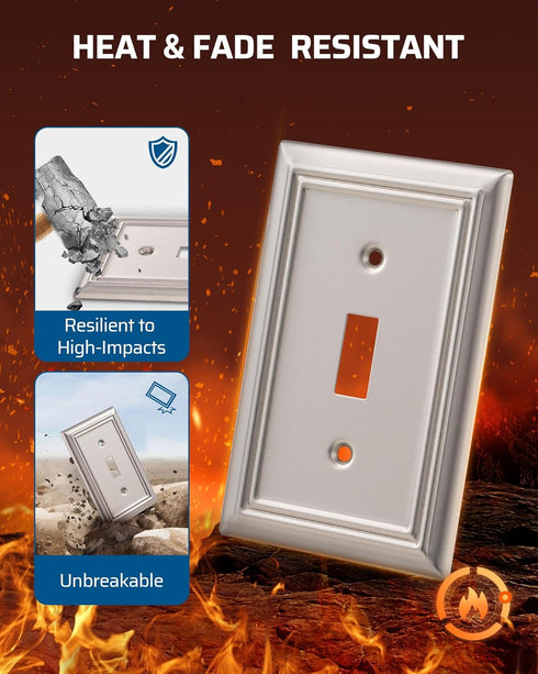 DEWENWILS Single Toggle Wall Plates, Satin Nickel Metal Outlet Covers, 4 Pack Light Switch Cover Plates for Home Decor