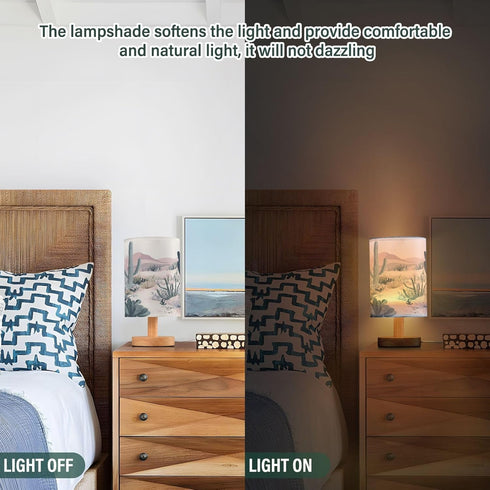 Qilmy Desert Landscape Cacti Bedside Table Lamp with USB Port, Warm LED Small Nightstand Lamp for Bedroom, Living Room