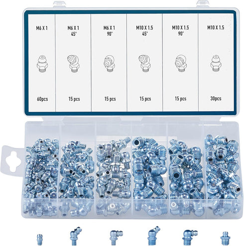 ZELCAN 150pc Metric Grease Fittings Kit, Hydraulic Grease Zerk Assortment for Replacing Missing Fittings