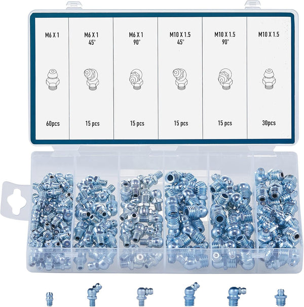 ZELCAN 150pc Metric Grease Fittings Kit, Hydraulic Grease Zerk Assortment for Replacing Missing Fittings