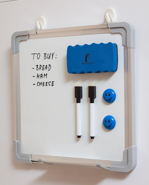 Whiteboard Set - White Board 12 x 12" with 1 Magnetic Eraser, 4 Dry Erase Marker Pens, Small Message Eraseboard