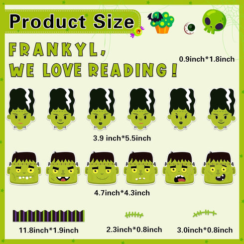 Haooryx 118Pcs Green Monster Bride Bulletin Board Decoration Set, Character Cutouts for Christmas Home Theme Party