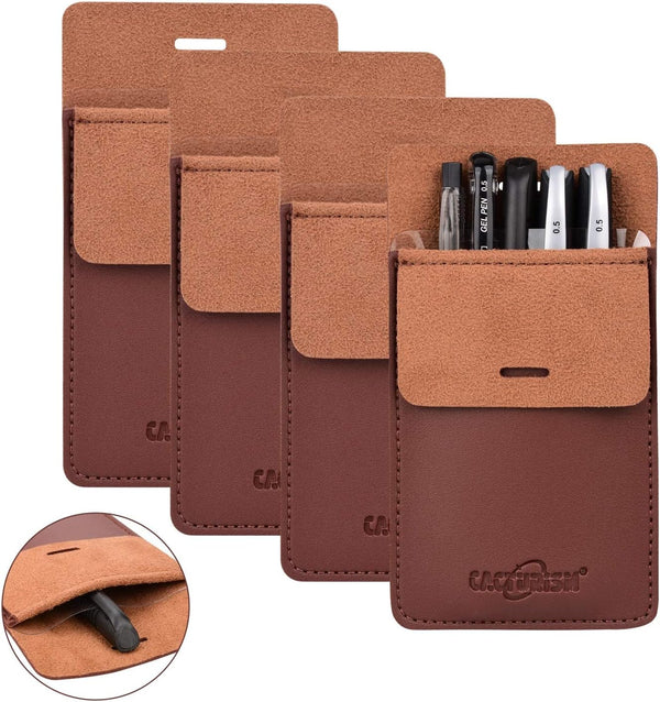 Cacturism Pocket Protector, 4 Pack Premium PU Leather Organizer - Men Women Pen Holder Pouch for Shirts, Lab Coats,