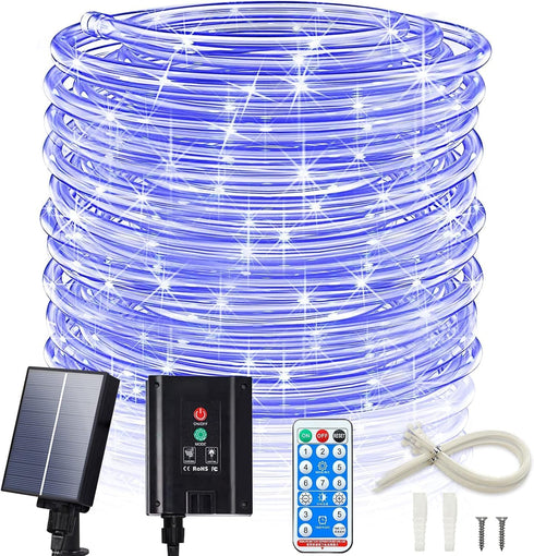 66FT 200LED 1800mAh IP67 8 ICRGB Solar Pool Lights for Above Ground, Solar Rope Lights Outdoor, Waterproof Blue String