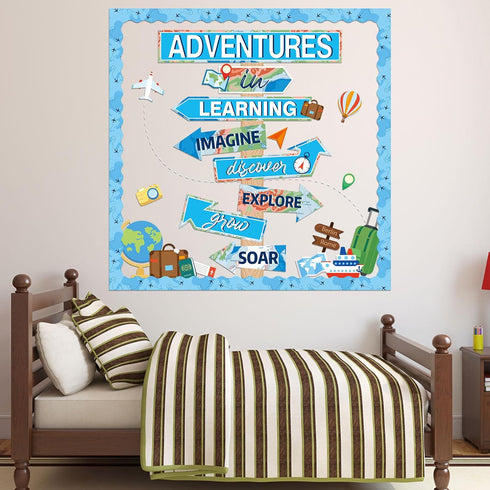 Travel The Map Bulletin Board Cutouts, Let The Adventure Begin, Motivational Sign for Kids, Blue Classroom Decor