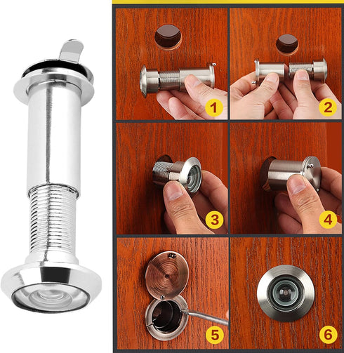 Zinc Alloy Door Viewer Peephole, 220 Degree Heavy Duty Privacy Cover with Wide Viewing Angle for Home Office Satin
