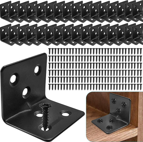 32PCS Black L Corner Brackets + 192PCS Screws, Stainless Steel Corner Braces