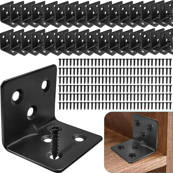 32PCS Black L Corner Brackets + 192PCS Screws, Stainless Steel Corner Braces