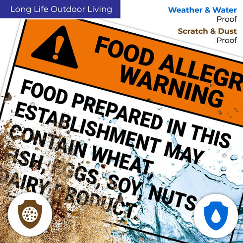 18x24 Inches, 55 Food Prepared in This Establishment May Contain Wheat Fish Eggs Soy Nuts Or Dairy Sign, mil Thick HDPS