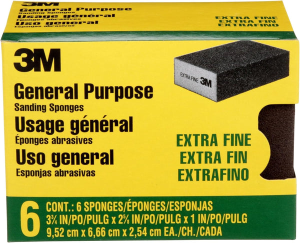 3M Sanding Sponge Block, 6-Pack, Extra Fine Grits, 3-3/4 in x 2-5/8