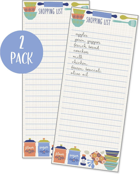 Set of 2 Kitchen Design List Pad, Fridge Notepad, Shopping List with Attachable Magnet