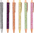 Gullor 6 Pieces Glitter Metal Black Ink Retractable Ballpoint Pen - Bling Rose Gold Clip for Office