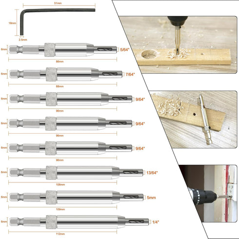 17pcs VIX Bits Self Centering Drill Bit Set, 1/4" Hex Shank Hinge Tapper Core Drill Bit Set for Woodworking