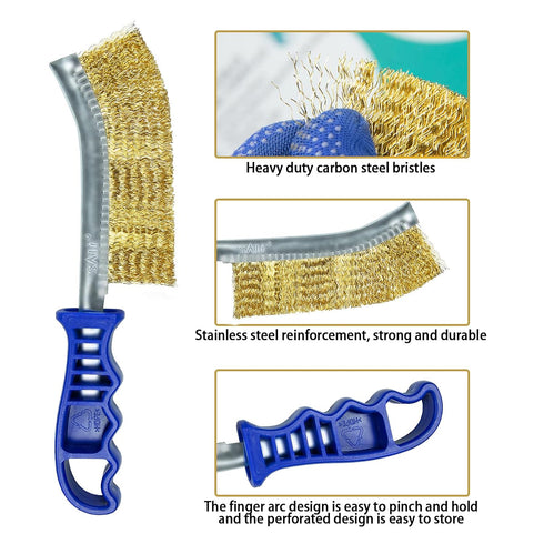 Heavy Duty SALI Wire Brushes for Cleaning, 11" Long Handle Steel Brush Tool, Pack of 2 for Automotive and Household