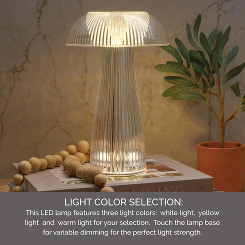 6.9x6.9x10.2 Inch Mikasa Clear Acrylic Mushroom LED Rechargeable Cordless Lamp
