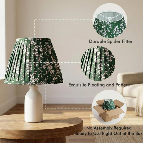 1 Pack, 5x9x6.2 Inch Cozy Country Green Floral Small Lamp Shade - Empire Pleated Lampshade for Bedside, Desk