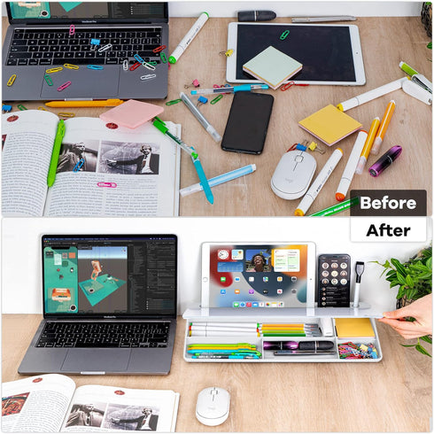 Varhomax Glass Desk Whiteboard with Storage, To-Do List Memo Desktop Dry Erase White Board for Home Office (White)