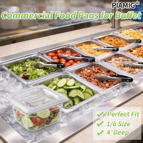 1/6 4" Commercial (4 Pack) Size Deep Plastic Food Pans with lids,Clear Polycarbonate Food Storage Containers