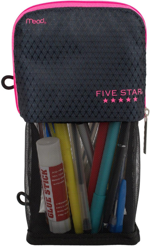 Five Star Pencil Pouch, Pen Case Storage Organizer for School Supplies, Fits 3 Ring Binder, Navy/Pink (505160B-ECM)