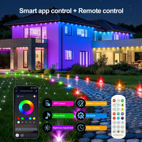 grestar 50FT IP67 Outdoor Ground Lights, Smart RGB Pathway Lights with APP/Remote Control, Music Sync, Timer Function