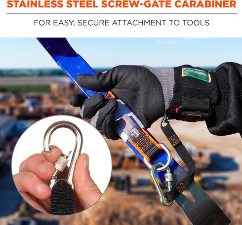 Ergodyne Squids 3114 Pull-On Wrist Tool Lanyard, 3 Pounds, Black with Stainless Steel Carabiner