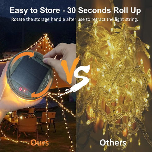 MDCMLKS 39.4FT 8 Solar Camping String Lights, Portable Waterproof Camping Light with Lighting Modes, Solar Powered