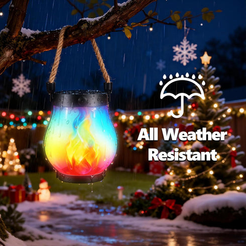 2 Pack 2 iBaycon Solar Lanterns Lights, Christmas Flickering Flame Garden Lights with Modes Dual Charging USB & Solar