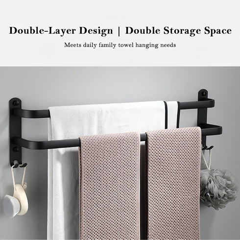 SEIDO 28 Inch 2-Tier 304 Matte Black Double Towel Bar, Heavy Duty Square Ladder Towel Rack for Bathroom Wall Mounted