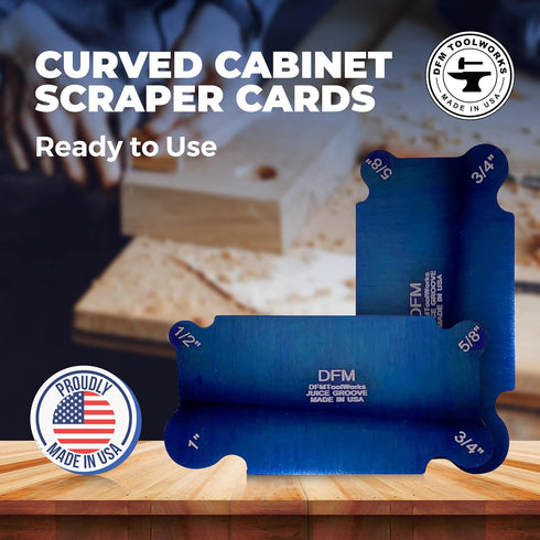 Curved Cabinet Scraper Cards - Precision Cabinet Scraper for Woodworking, Multi-Use Woodworking Tools, Wood Finishers, Quality Card Scraping Tool, Made in USA, Juice Groove - Blue