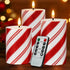 Christmas Glitter Red Stripes LED Flameless Candles, Battery Operated Real Wax Pillar