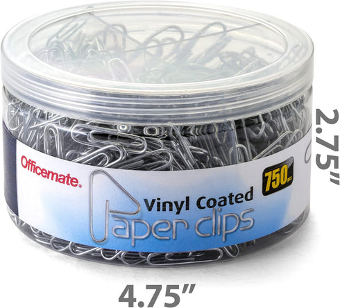 Officemate 750 Paper Clips, Vinyl Coated, Assorted Sizes, Reusable Storage Tub, for Office, School and Home Use, Silver (99970) by Officemate