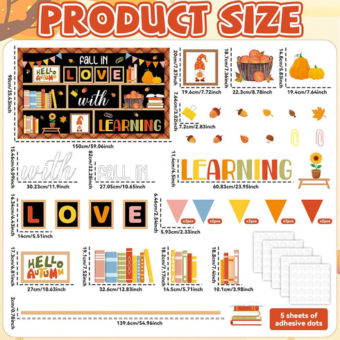 Set Bookshelf Bulletin Board Fall in Love with Learning Classroom Decoration Reading Library Inspirational Paper