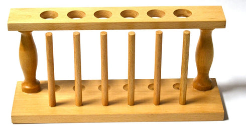 EISCO Premium Test Tube Rack, Solid Wood with (6) 25mm Holes and (6) Pins, 9.4" Long