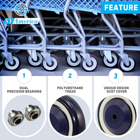 4" Set 4Load 1200 lbs(5/16"Bore,Dark SY America Shopping Cart Replacement Wheels Kit, Dual Precision