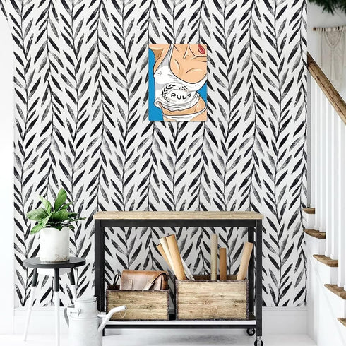 Wudnaye Black and White Peel and Stick Wallpaper: Leaf Contact Paper 17.7 inch × 118.1 inch, Self-Adhesive Decorative
