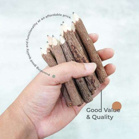 BSIRI Black 3 Inch Wood Tree Bark Pencils, 12 Pack, Rustic Twig Pencils for Unique Camping Gifts, Decorations, Party